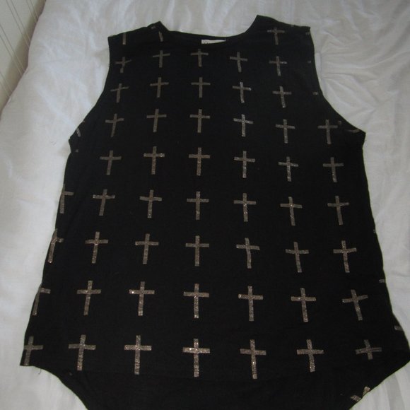 Women's Size S XXI Top with glittery gold crosses - Picture 2 of 16